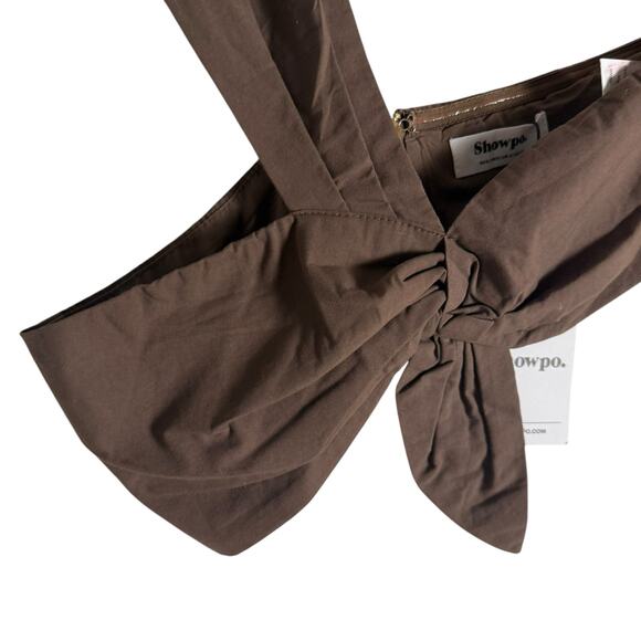 Showpo Sula Two Piece Set One Shoulder Crop Top Midi Skirt Chocolate Brown 2 - Picture 9 of 15